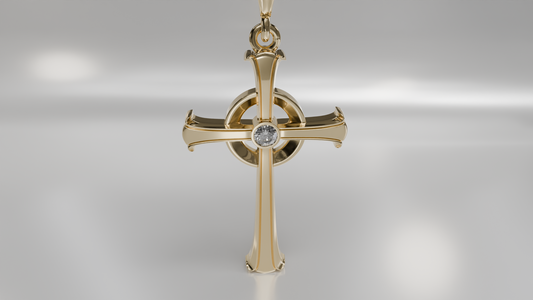 Ornate Cross Pendant with Diamond Accent