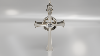 Ornate Cross Pendant with Diamond Accent