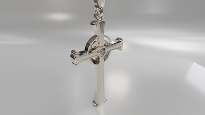 Ornate Cross Pendant with Diamond Accent