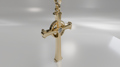 Ornate Cross Pendant with Diamond Accent