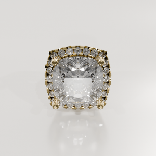Cushion-Cut Diamond Halo Pendant - 2.81 ct - 14K Gold, yellow front