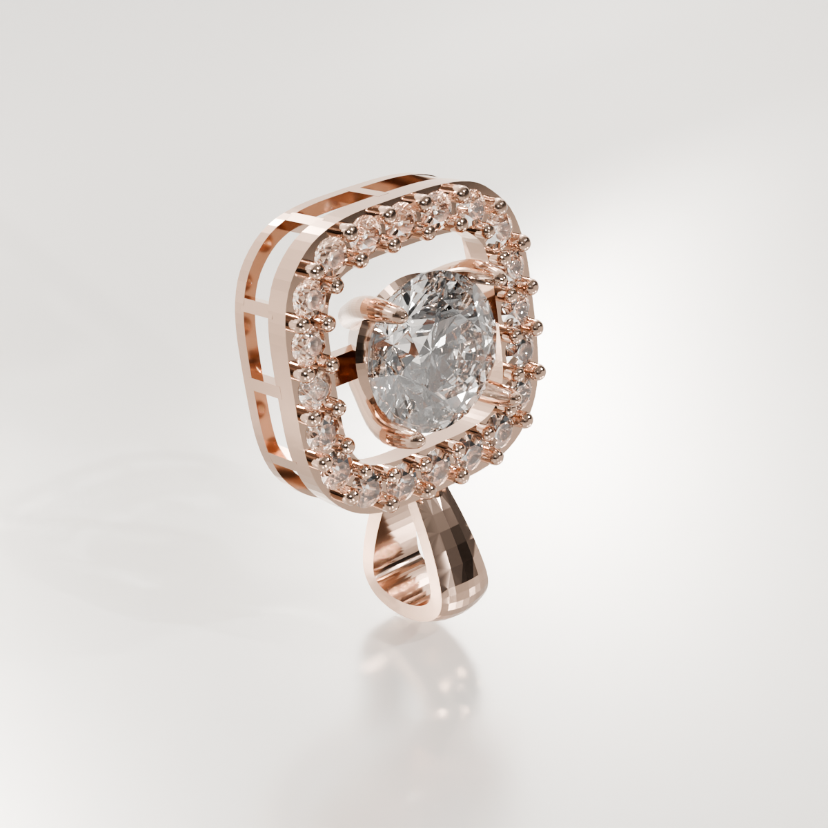 Cushion Halo Diamond Pendant - 2.34 ct - 14K Gold, rose left
