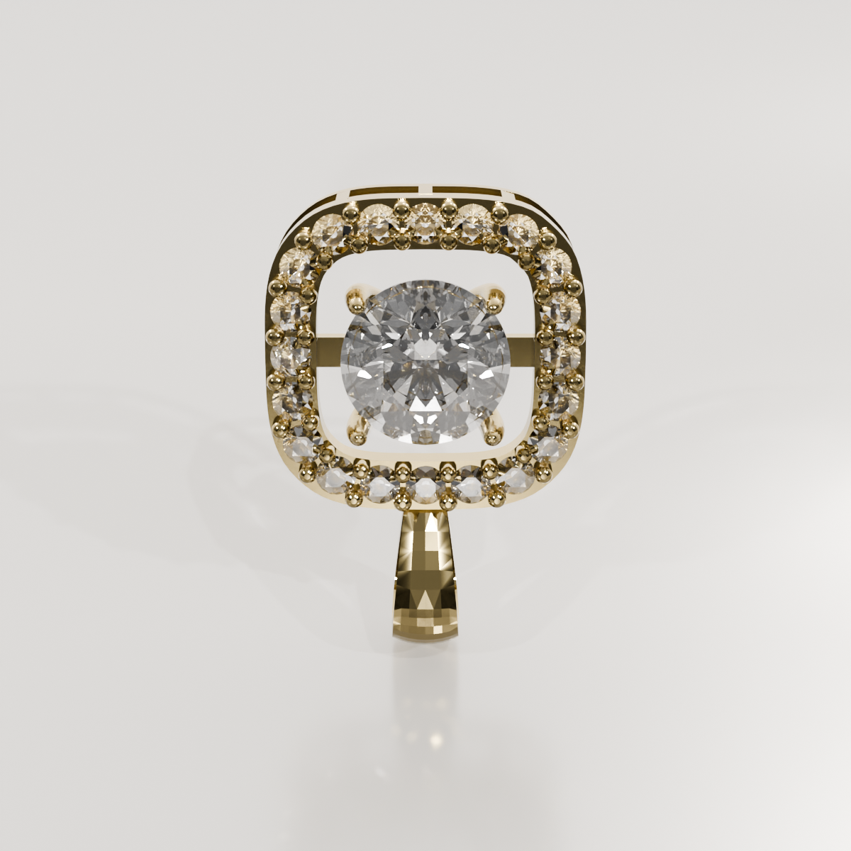 Cushion Halo Diamond Pendant - 2.34 ct - 14K Gold, yellow front
