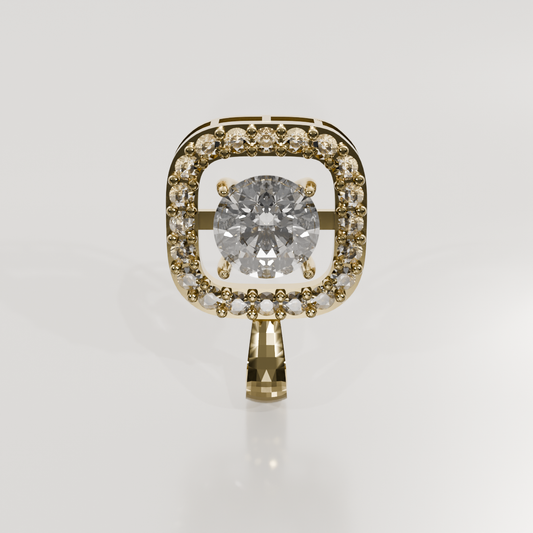 Cushion Halo Diamond Pendant - 2.34 ct - 14K Gold, yellow front