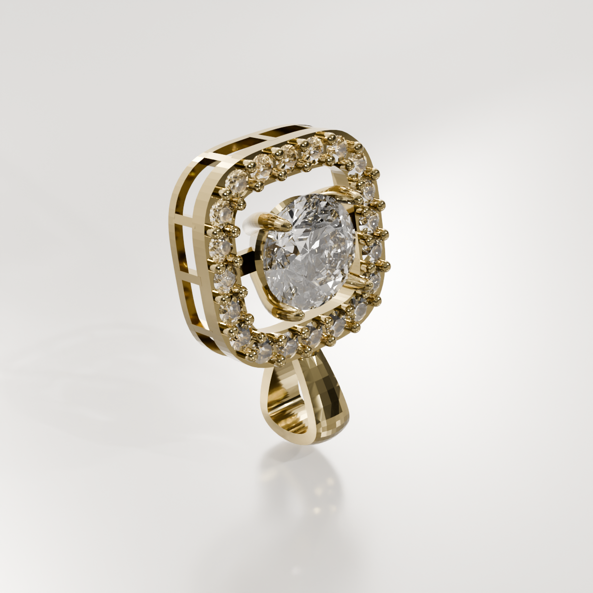 Cushion Halo Diamond Pendant - 2.34 ct - 14K Gold, yellow left