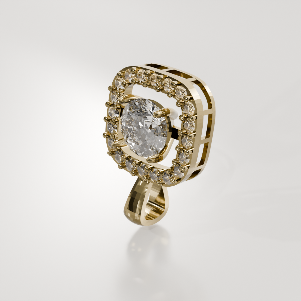Cushion Halo Diamond Pendant - 2.34 ct - 14K Gold, yellow right