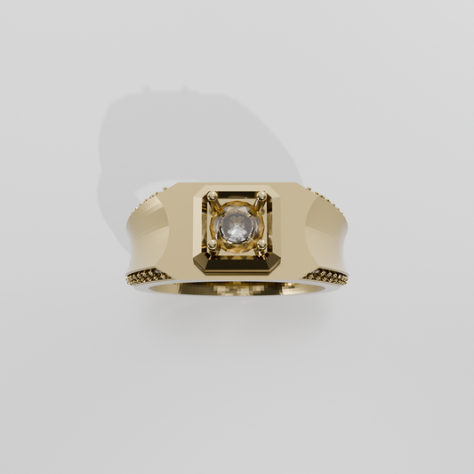 Round Diamond Halo Pave Ring - 0.78 ct - 14K Gold - Yellow - Hero