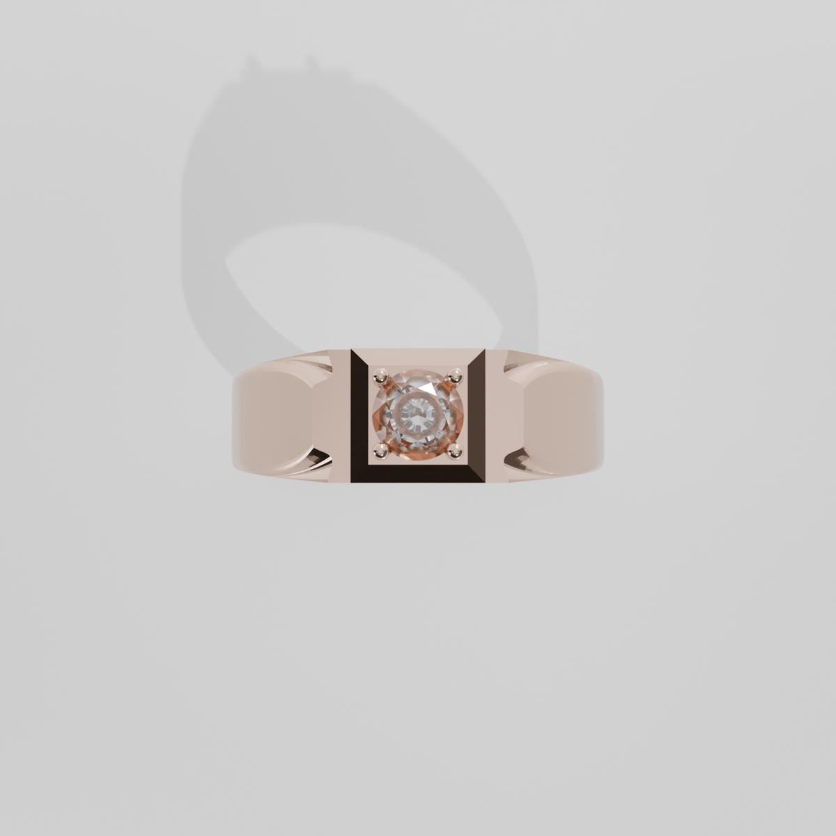 Men's Round Diamond Solitaire Ring - Polished Tapered Band - 0.47 ct - 14K Gold - Rose - Flat