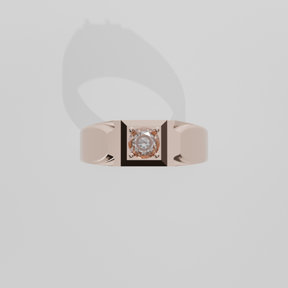 Men's Round Diamond Solitaire Ring - Polished Tapered Band - 0.47 ct - 14K Gold - Rose - Flat