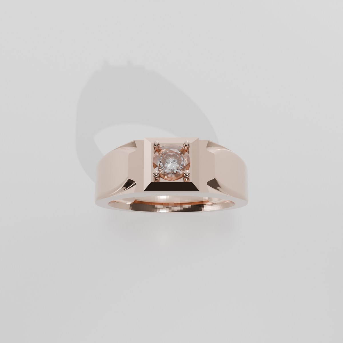 Men's Round Diamond Solitaire Ring - Polished Tapered Band - 0.47 ct - 14K Gold - Rose - Hero