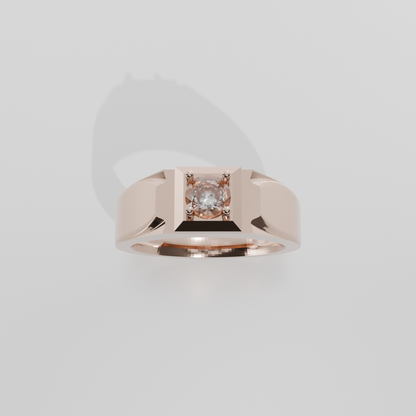 Men's Round Diamond Solitaire Ring - Polished Tapered Band - 0.47 ct - 14K Gold - Rose - Hero