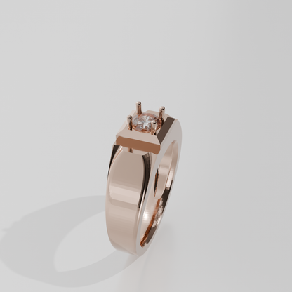 Men's Round Diamond Solitaire Ring - Polished Tapered Band - 0.47 ct - 14K Gold - Rose - Left