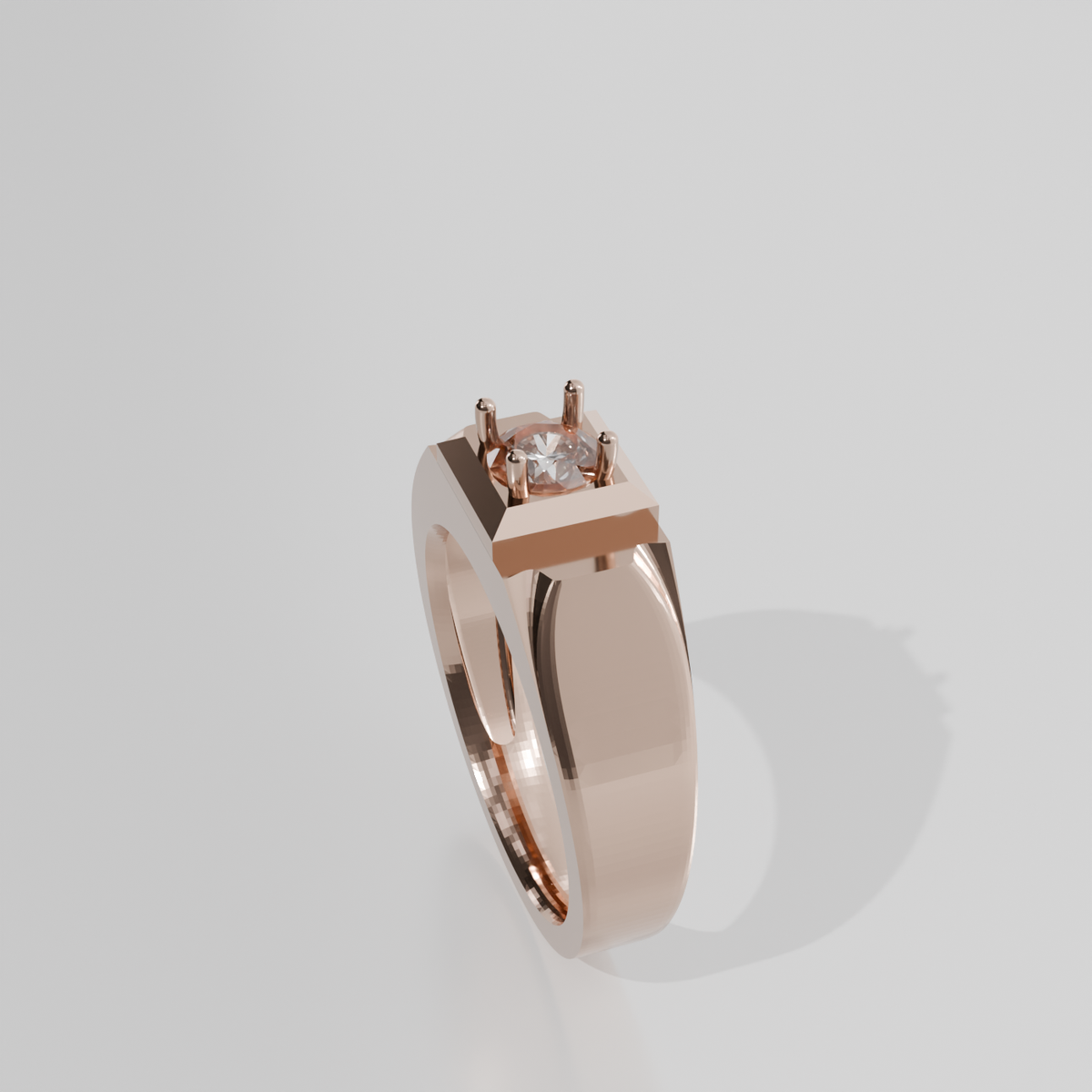 Men's Round Diamond Solitaire Ring - Polished Tapered Band - 0.47 ct - 14K Gold - Rose - Right