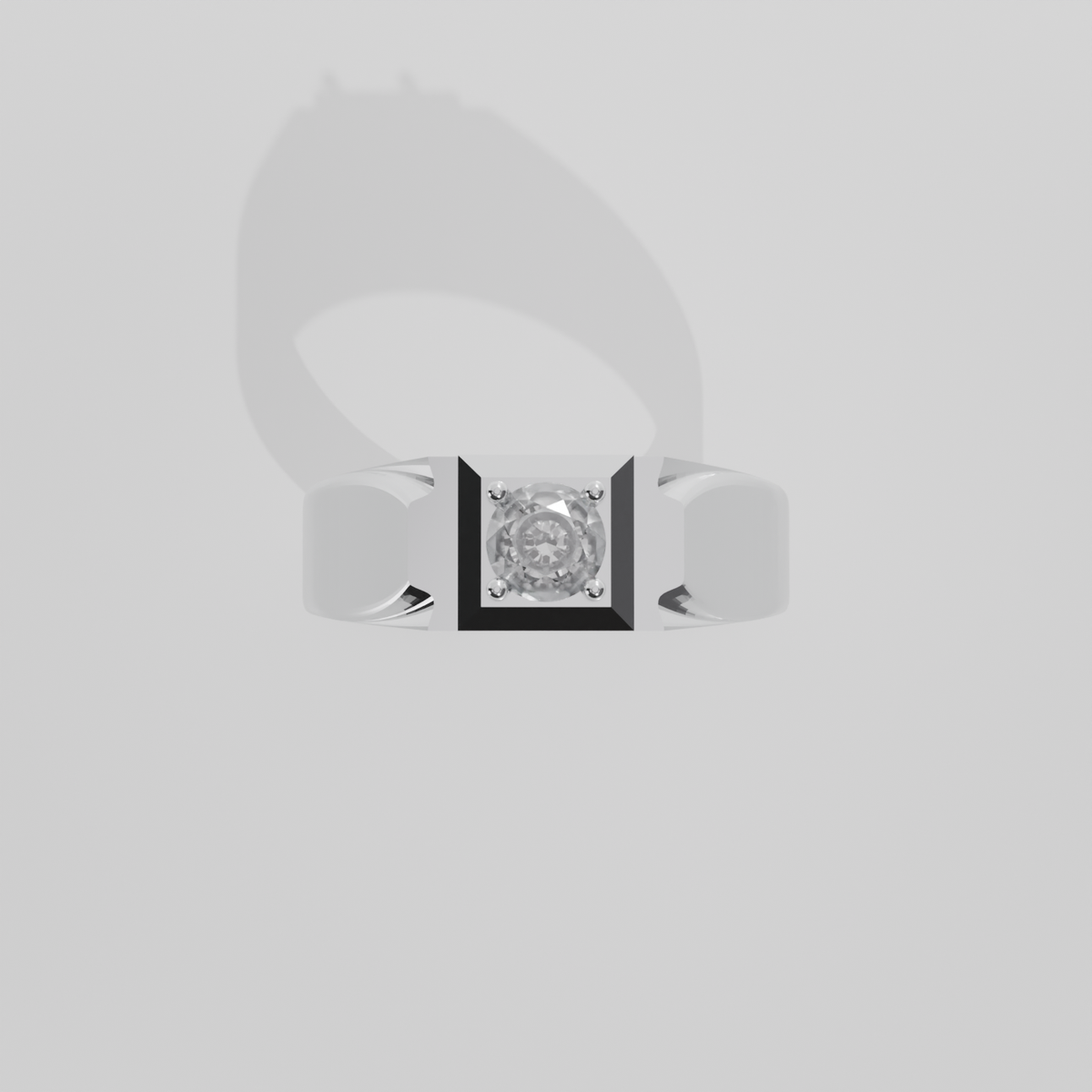 Men's Round Diamond Solitaire Ring - Polished Tapered Band - 0.47 ct - 14K Gold - White - Flat