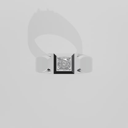 Men's Round Diamond Solitaire Ring - Polished Tapered Band - 0.47 ct - 14K Gold - White - Flat