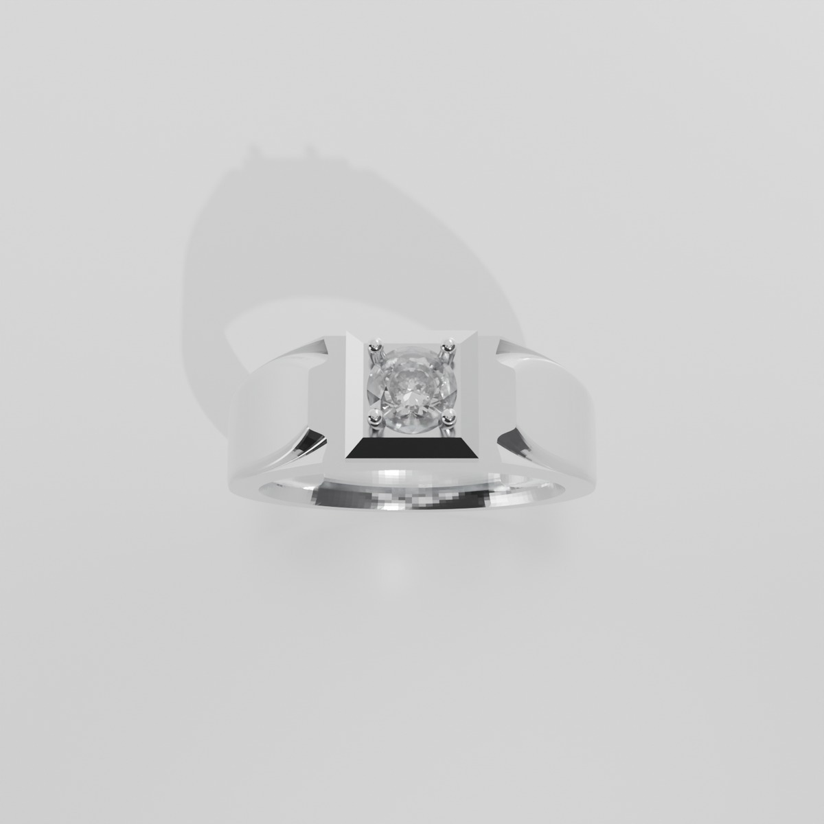 Men's Round Diamond Solitaire Ring - Polished Tapered Band - 0.47 ct - 14K Gold - White - Hero