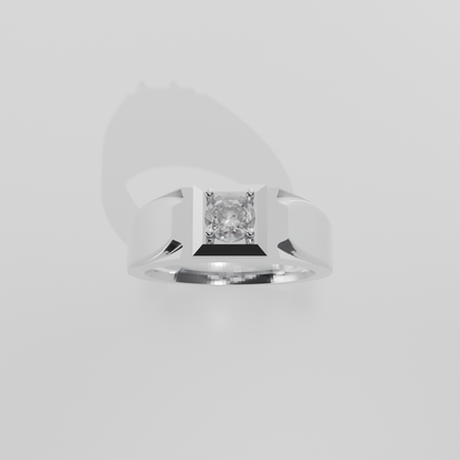 Men's Round Diamond Solitaire Ring - Polished Tapered Band - 0.47 ct - 14K Gold - White - Hero