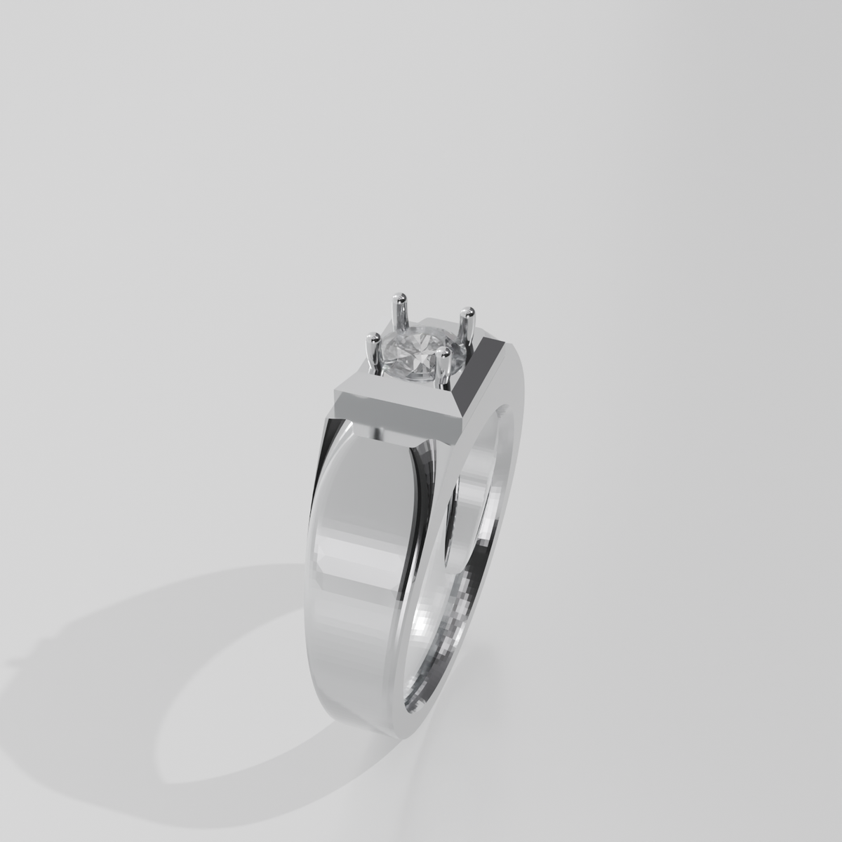 Men's Round Diamond Solitaire Ring - Polished Tapered Band - 0.47 ct - 14K Gold - White - Left