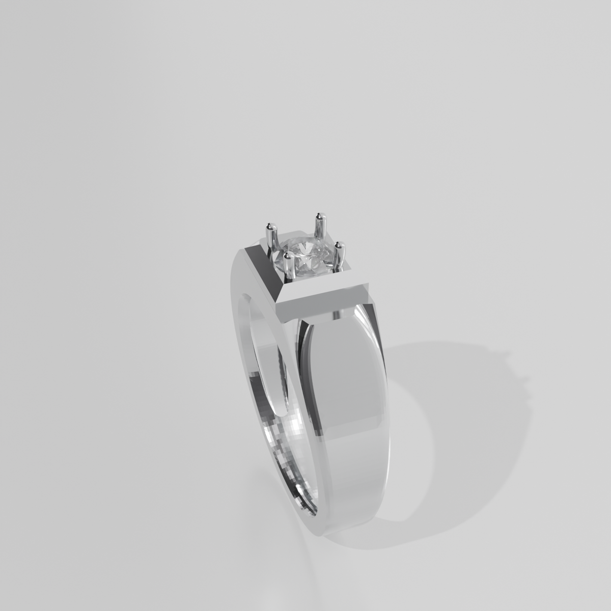 Men's Round Diamond Solitaire Ring - Polished Tapered Band - 0.47 ct - 14K Gold - White - Right