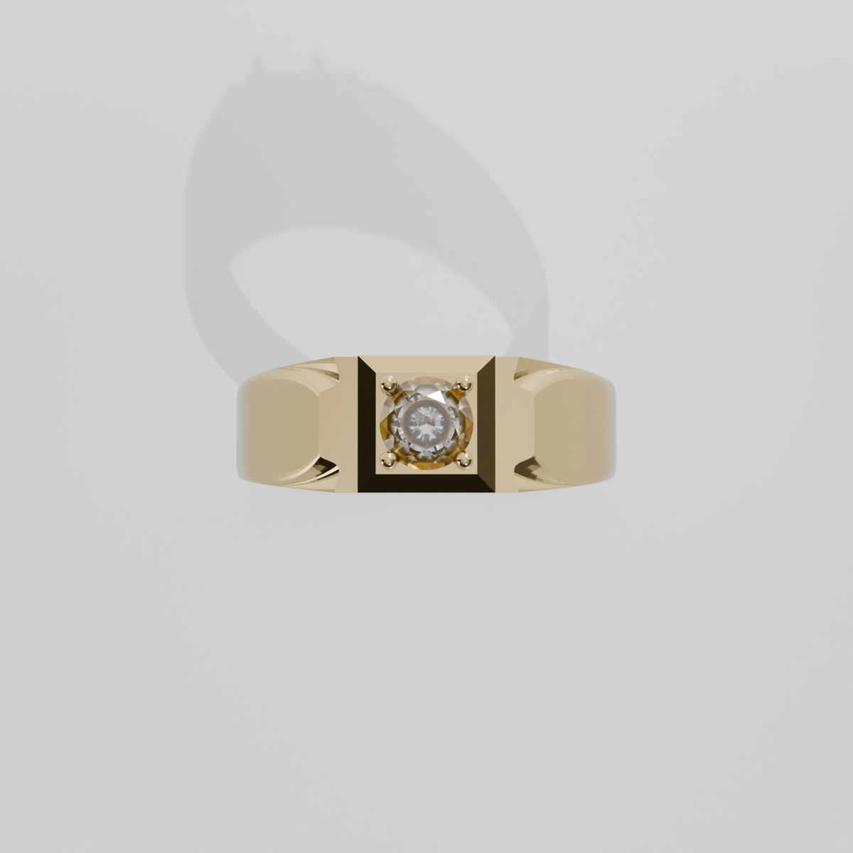 Men's Round Diamond Solitaire Ring - Polished Tapered Band - 0.47 ct - 14K Gold - Yellow - Flat