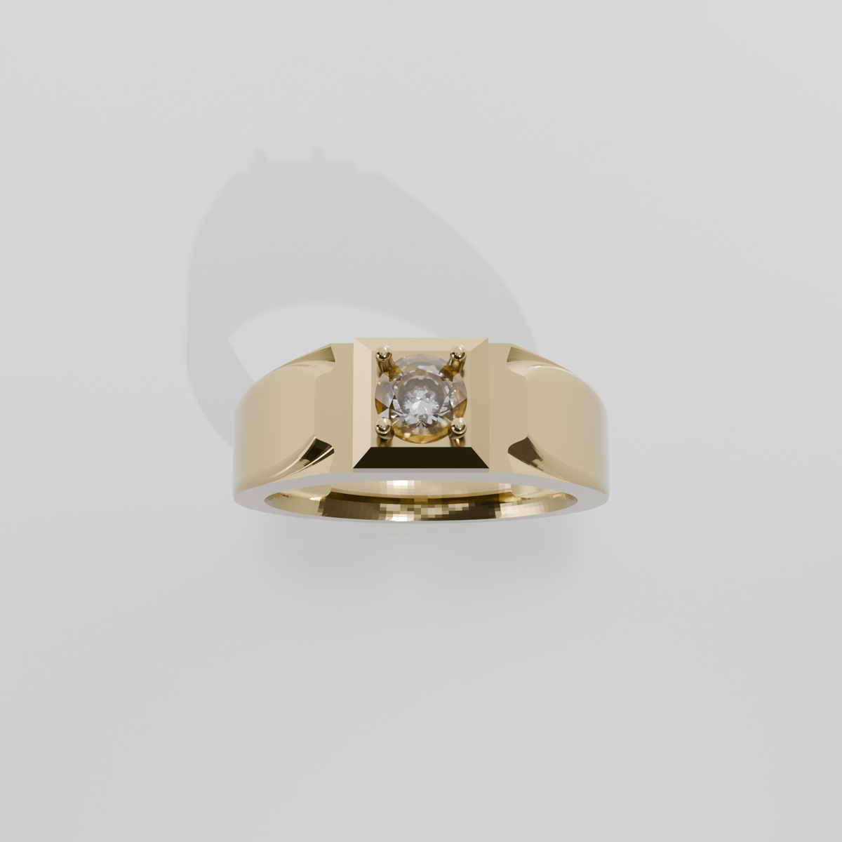 Men's Round Diamond Solitaire Ring - Polished Tapered Band - 0.47 ct - 14K Gold - Yellow - Hero
