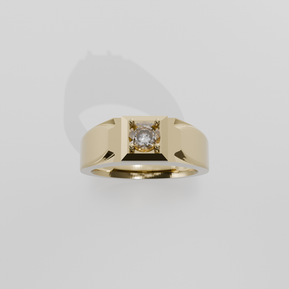 Men's Round Diamond Solitaire Ring - Polished Tapered Band - 0.47 ct - 14K Gold - Yellow - Hero