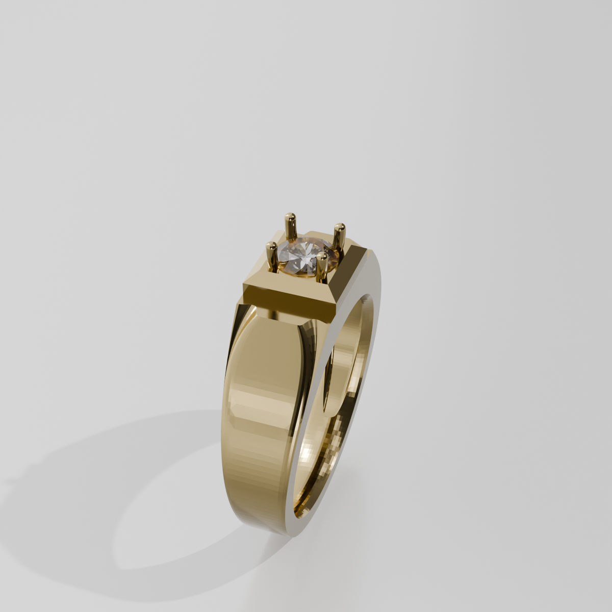Men's Round Diamond Solitaire Ring - Polished Tapered Band - 0.47 ct - 14K Gold - Yellow - Left