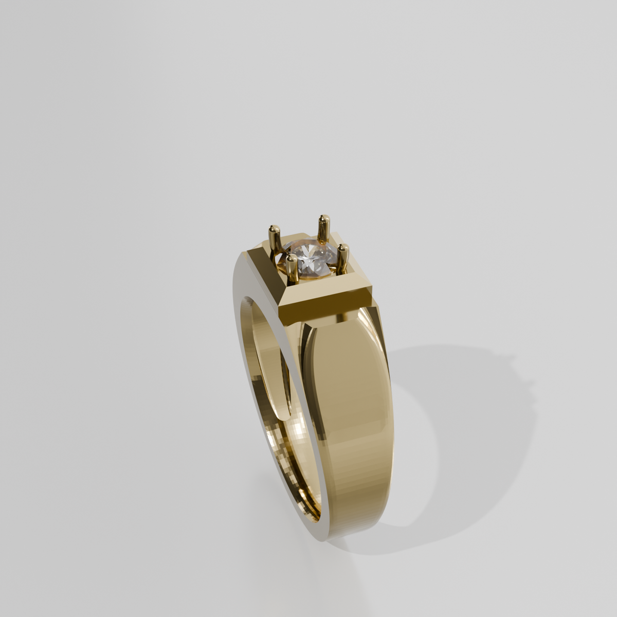 Men's Round Diamond Solitaire Ring - Polished Tapered Band - 0.47 ct - 14K Gold - Yellow - Right