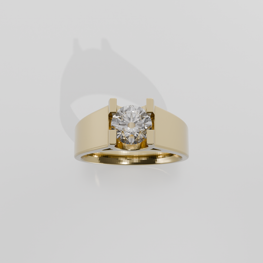 Men's Round Diamond Bar-Set Ring - Wide Flat Band - 1.18 ct - 14K Gold - Yellow - Hero