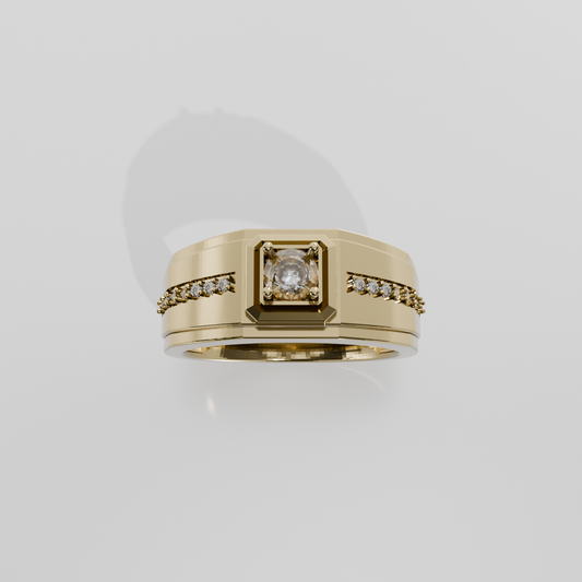 Round Diamond Halo Ring - Accented Shoulders - 0.52 ct - 14K Gold - Yellow - Hero