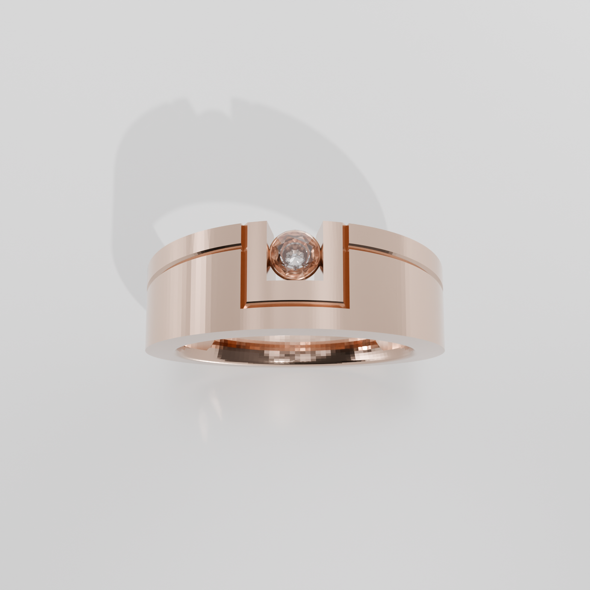 Men's Round Diamond Flat Band Ring - Tension-Style Setting - 0.24 ct - 14K Gold - Rose - Hero