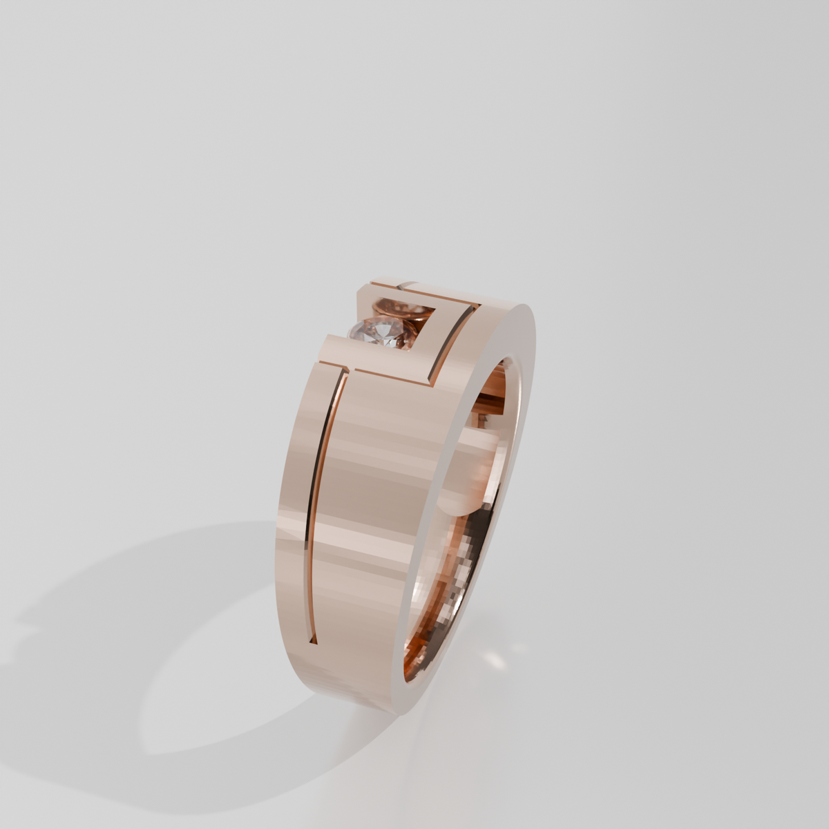 Men's Round Diamond Flat Band Ring - Tension-Style Setting - 0.24 ct - 14K Gold - Rose - Left