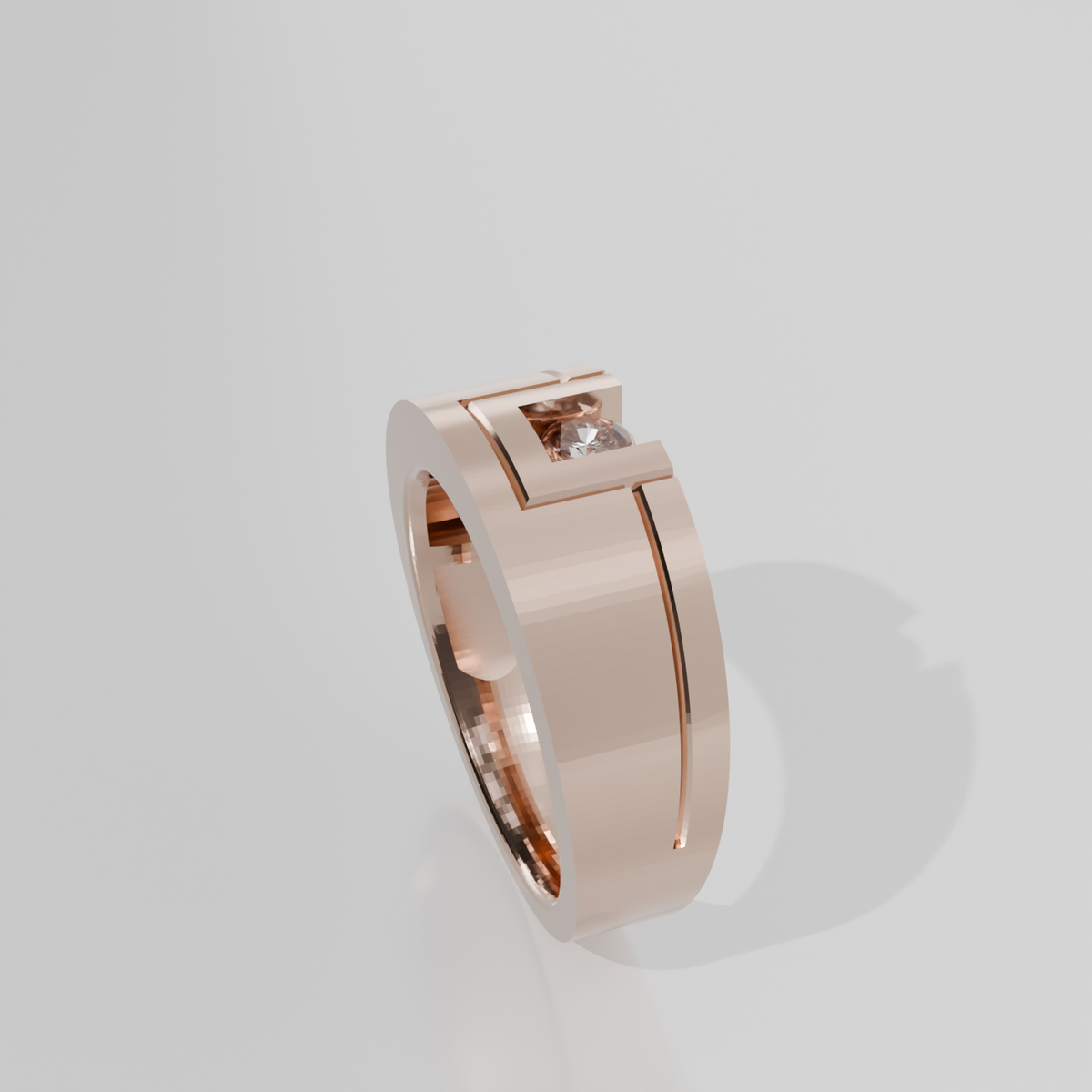 Men's Round Diamond Flat Band Ring - Tension-Style Setting - 0.24 ct - 14K Gold - Rose - Right