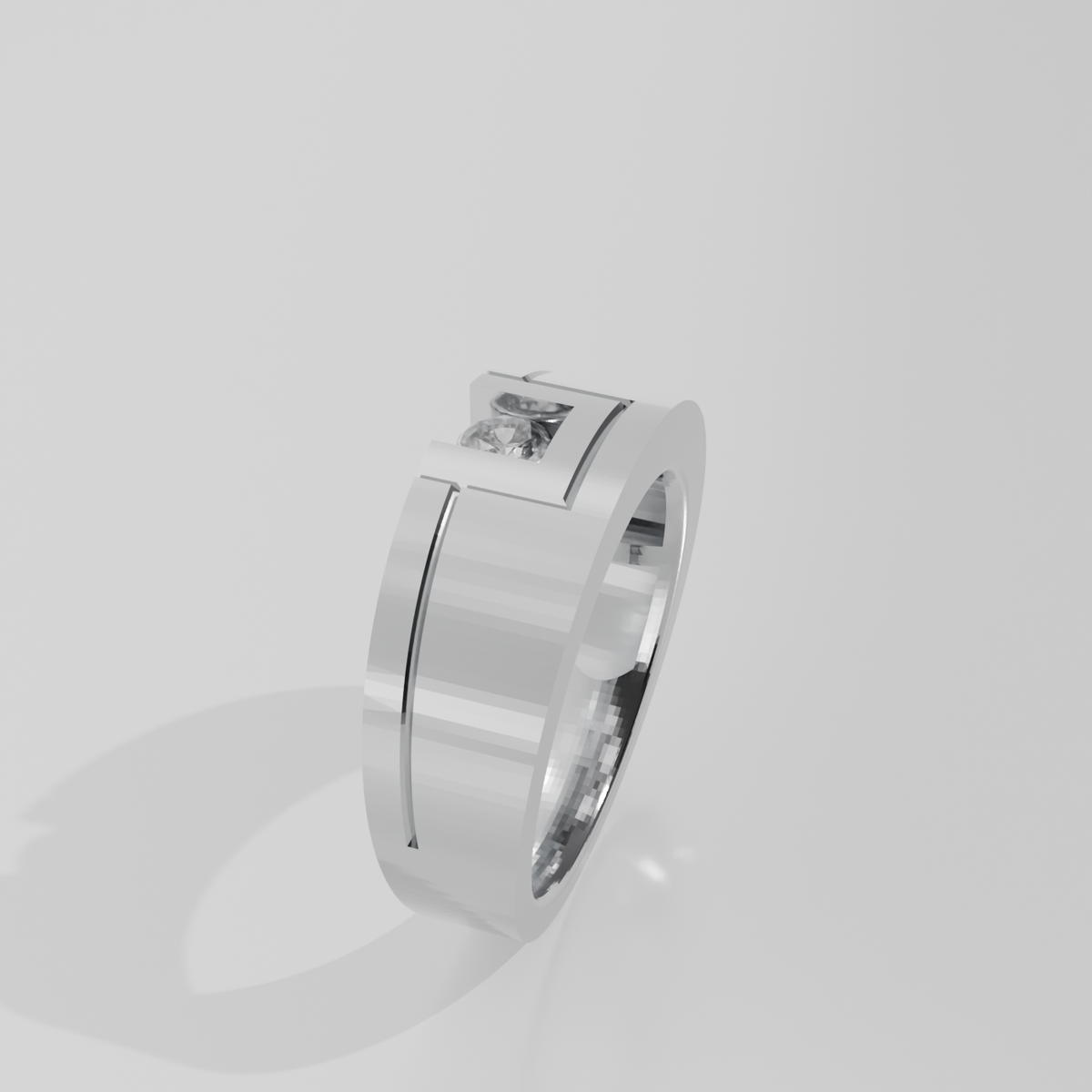 Men's Round Diamond Flat Band Ring - Tension-Style Setting - 0.24 ct - 14K Gold - White - Left