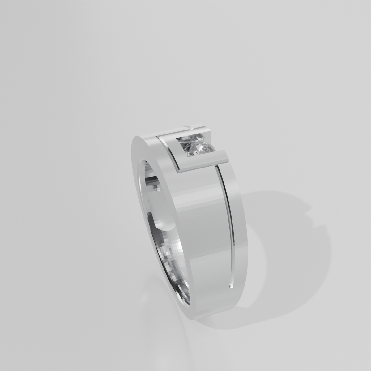 Men's Round Diamond Flat Band Ring - Tension-Style Setting - 0.24 ct - 14K Gold - White - Right