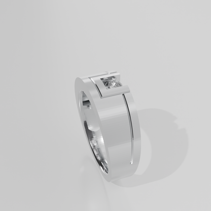 Men's Round Diamond Flat Band Ring - Tension-Style Setting - 0.24 ct - 14K Gold - White - Right