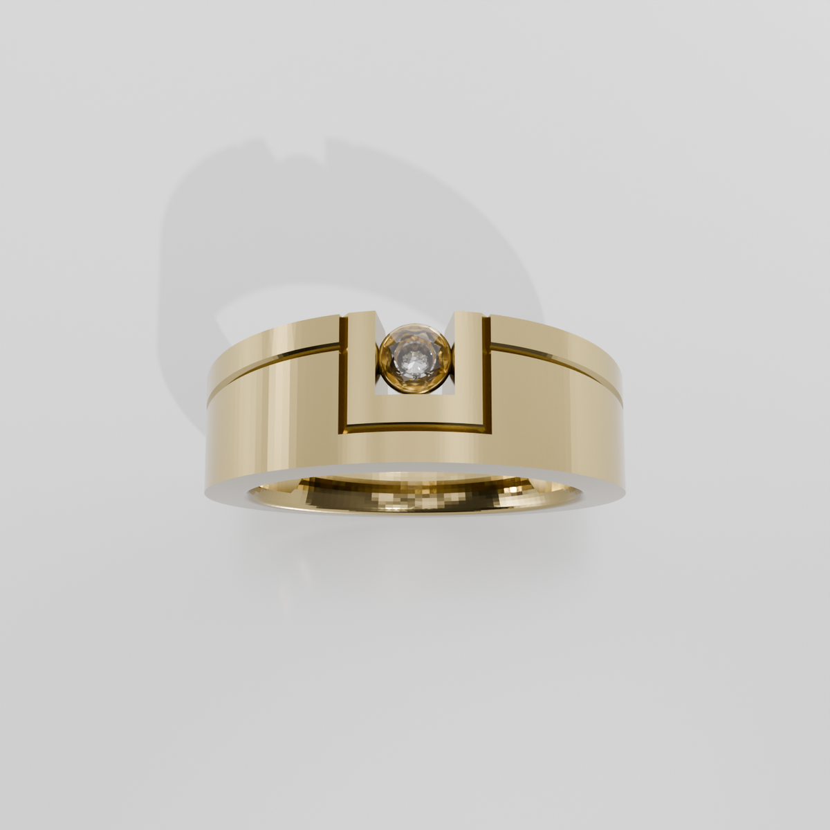 Men's Round Diamond Flat Band Ring - Tension-Style Setting - 0.24 ct - 14K Gold - Yellow - Hero