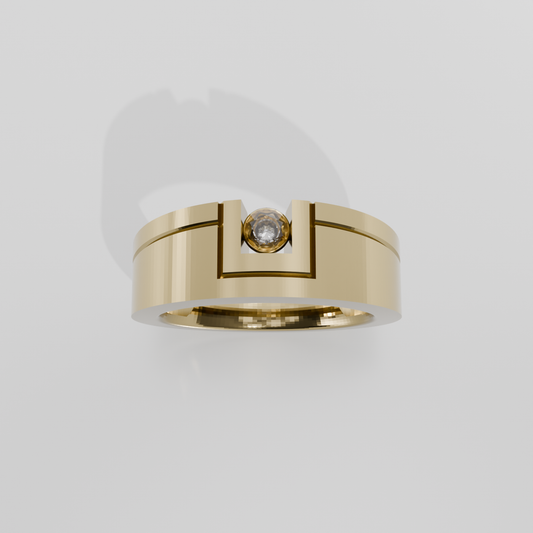 Men's Round Diamond Flat Band Ring - Tension-Style Setting - 0.24 ct - 14K Gold - Yellow - Hero