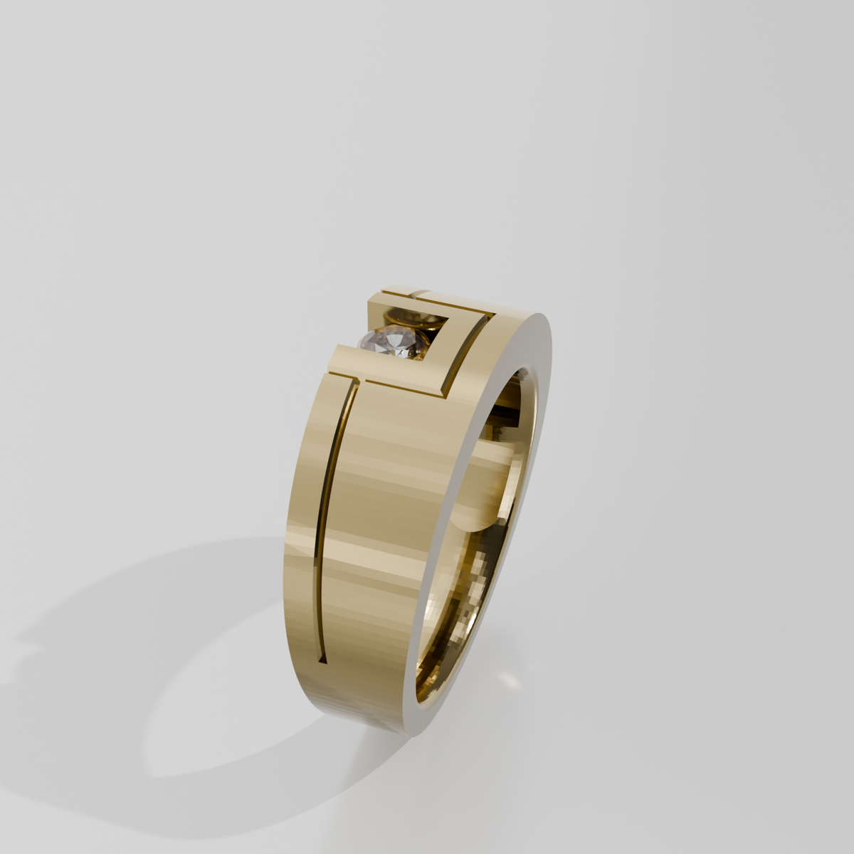 Men's Round Diamond Flat Band Ring - Tension-Style Setting - 0.24 ct - 14K Gold - Yellow - Left
