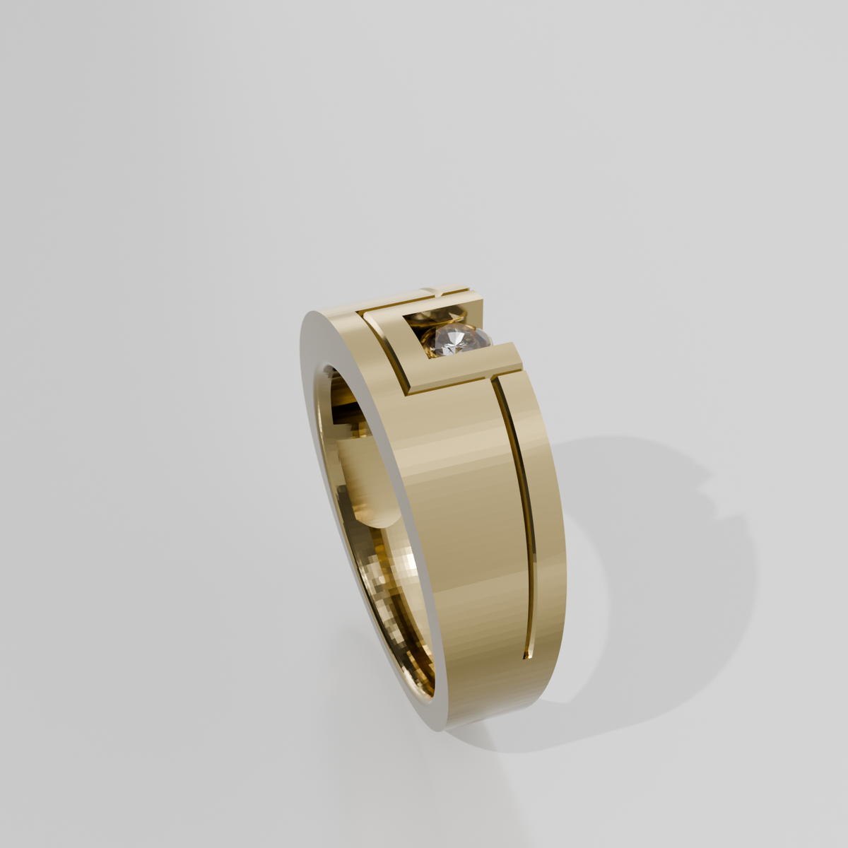 Men's Round Diamond Flat Band Ring - Tension-Style Setting - 0.24 ct - 14K Gold - Yellow - Right