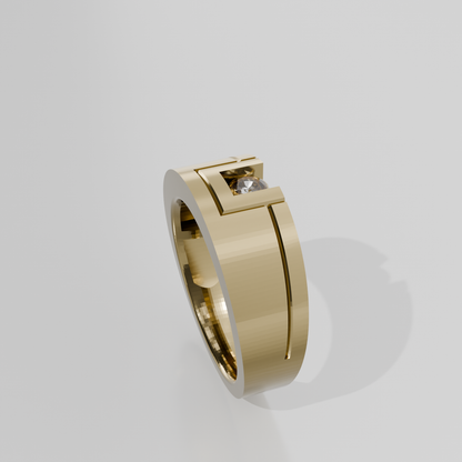 Men's Round Diamond Flat Band Ring - Tension-Style Setting - 0.24 ct - 14K Gold - Yellow - Right