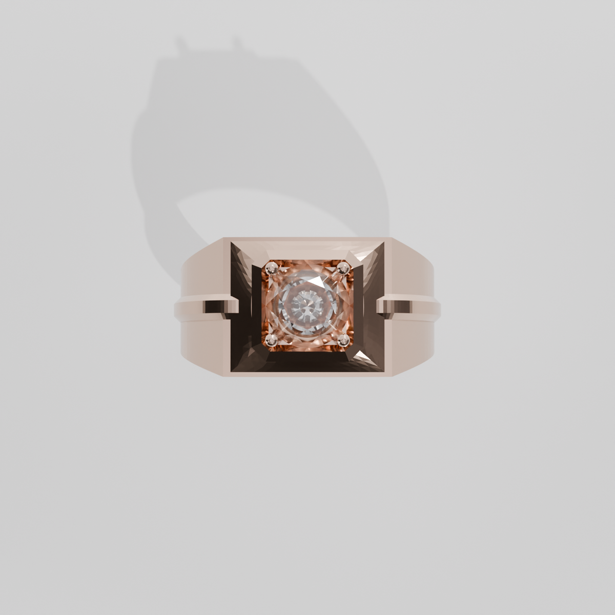 Men's Round Diamond Solitaire Ring - Beveled Four-Prong Head - 1.00 ct - 14K Gold - Rose - Flat