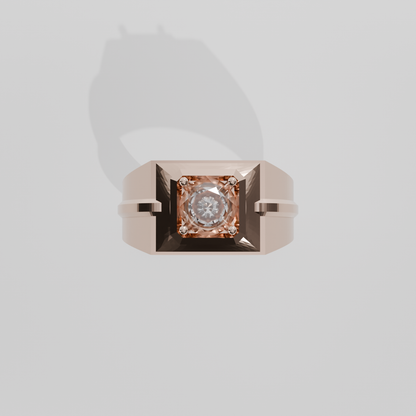 Men's Round Diamond Solitaire Ring - Beveled Four-Prong Head - 1.00 ct - 14K Gold - Rose - Flat