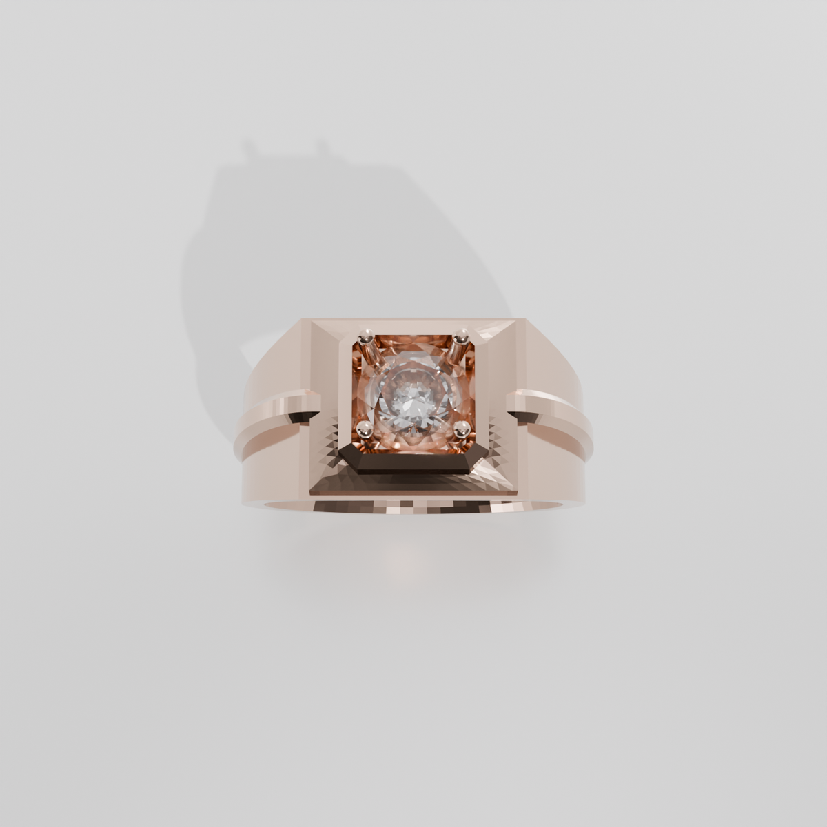 Men's Round Diamond Solitaire Ring - Beveled Four-Prong Head - 1.00 ct - 14K Gold - Rose - Hero