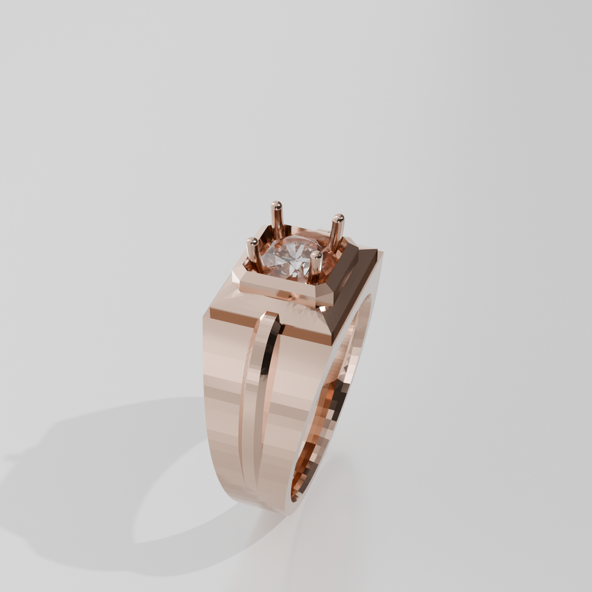 Men's Round Diamond Solitaire Ring - Beveled Four-Prong Head - 1.00 ct - 14K Gold - Rose - Left