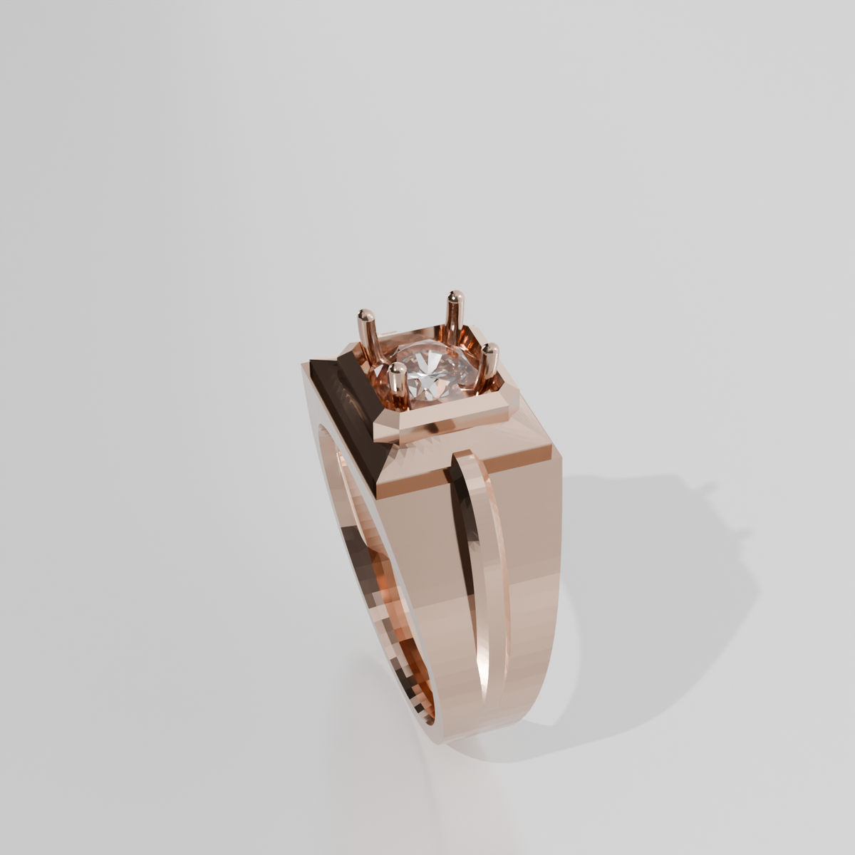 Men's Round Diamond Solitaire Ring - Beveled Four-Prong Head - 1.00 ct - 14K Gold - Rose - Right