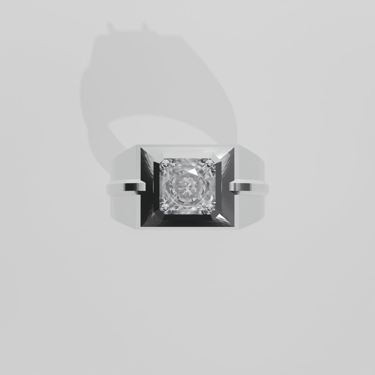 Men's Round Diamond Solitaire Ring - Beveled Four-Prong Head - 1.00 ct - 14K Gold - White - Flat