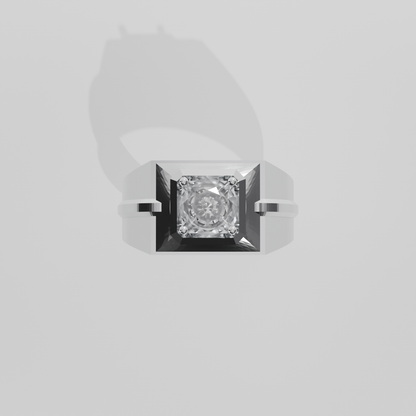 Men's Round Diamond Solitaire Ring - Beveled Four-Prong Head - 1.00 ct - 14K Gold - White - Flat