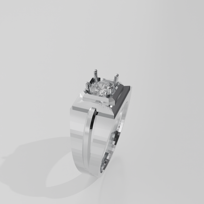 Men's Round Diamond Solitaire Ring - Beveled Four-Prong Head - 1.00 ct - 14K Gold - White - Left