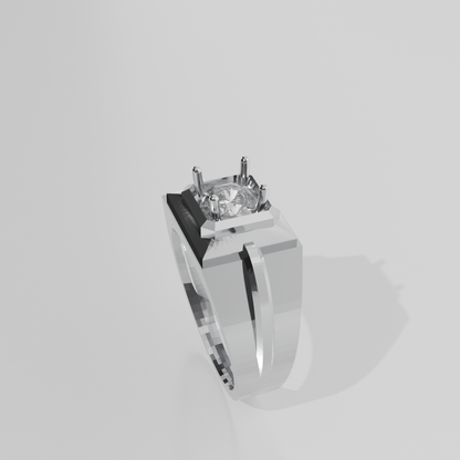 Men's Round Diamond Solitaire Ring - Beveled Four-Prong Head - 1.00 ct - 14K Gold - White - Right